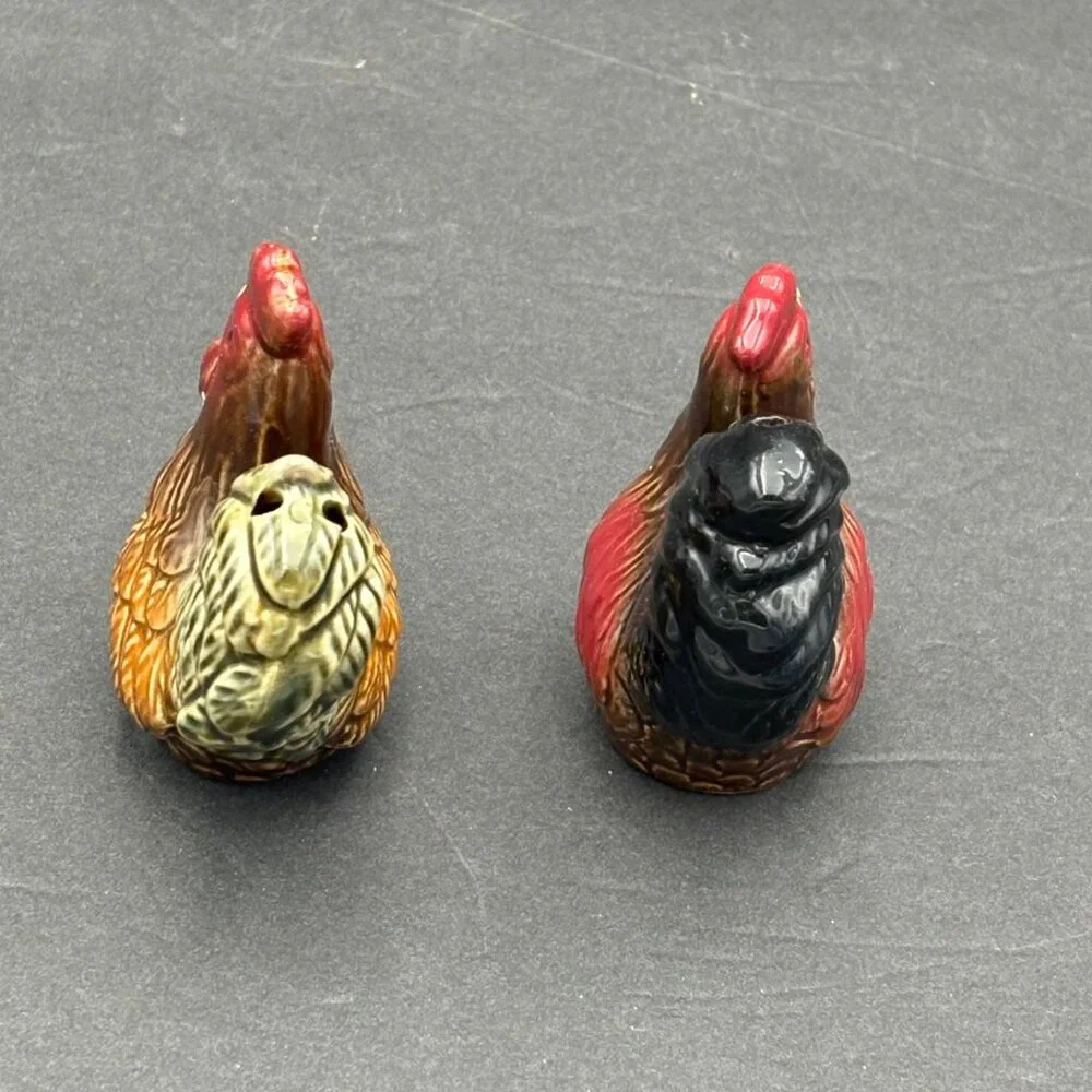 Vintage Ceramic Rooster Salt Pepper Shakers Set Farmhouse Rustic‎ Cottage core
